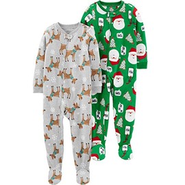 Simple Joys by Carter's Baby Toddler 2-Pack Holiday Loose Fit Flame Resistant Fleece Footed Pajamas, Heather Grey Reindeer/Green Santa, 4T