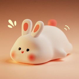 Richaa Easter Bunny Night Light with Timer - Warm Light Touch Control Bedside Lamp, Squishy Soft Silicone Cute Rabbit Nightlight, Nursery, Gift Idea (White)