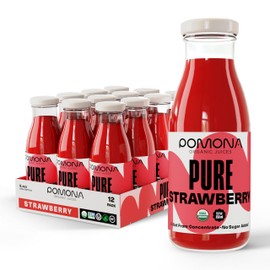 Pomona Organic Strawberry Juice (Pack of 12), Cold Pressed USDA Organic Juices with 100% Strawberries, No Added Sugar, Not From Concentrate, Vegan, Kosher, Non GMO, Pasteurized, 8.4 oz Glass Bottles
