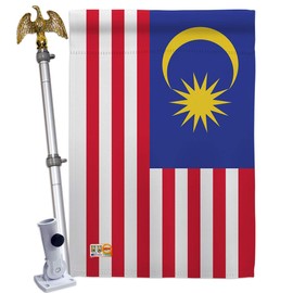 Americana Home & Garden HS140146-BO-02 Malaysia World Nationality Decorative Vertical House Flag Set, 28"x 40" w/Flagpole, Multi-Color