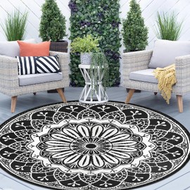 Cekene Round Outdoor Rugs 6Ft Reversible Patio Rugs Lightweight Plastic Straw Rug Portable RV Camping Mat Waterproof Area Rug for Patio Deck Porch Picnic Beach BBQ Garden