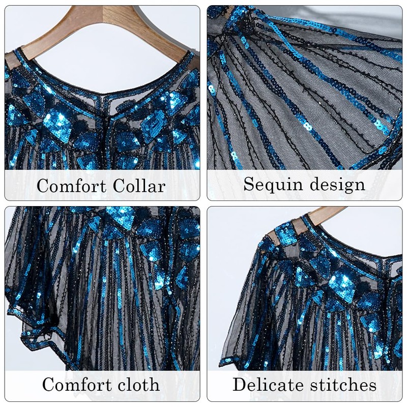 YeeHeen 1920s Shawl Sequin Beaded Evening Cape Cover Up Sparkly