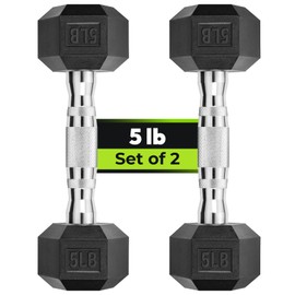 Hex Dumbbell Rubber Encased Dumbbell Strength Training Hex Dumbbell, Hand Weight For Workout & Exercise/Pair of 5LB