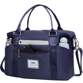 FIORETTO Women's Sports Gym Tote Duffle Bag with Wet Pocket, Travel Weekend Overnight Bag with Removable Strap, Water-Resistant Carry On Hospital Holdall Navy Blue