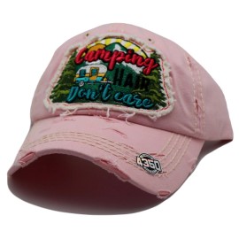 4350 New Camping Hair Don't Care Trailer RV Ladies Women VTG Pink Era Hat Cap