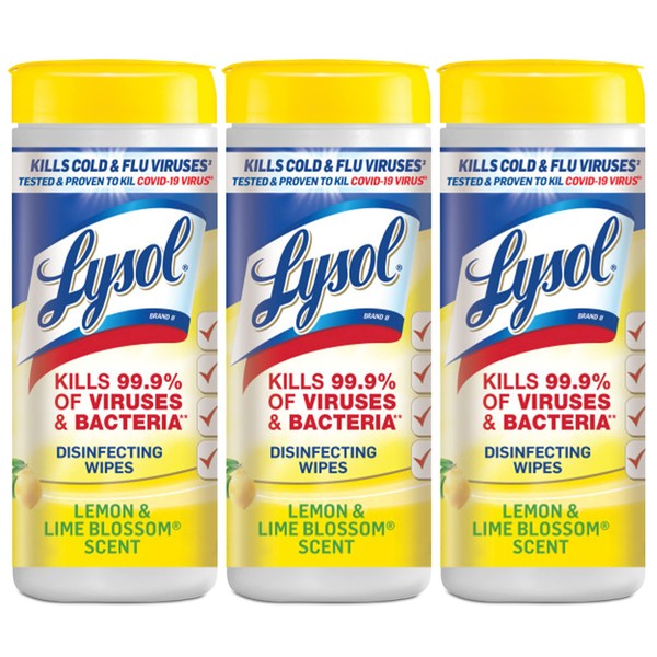 Lysol Disinfecting Wipes, Lemon & Lime Blossom, White 35 Count (Pack of 3)