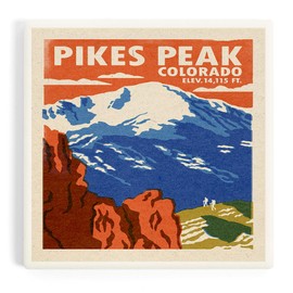 Pikes Peak, Colorado, Woodblock (Absorbent Ceramic Coaster, Single, Cork Back, Kitchen Table Decor)