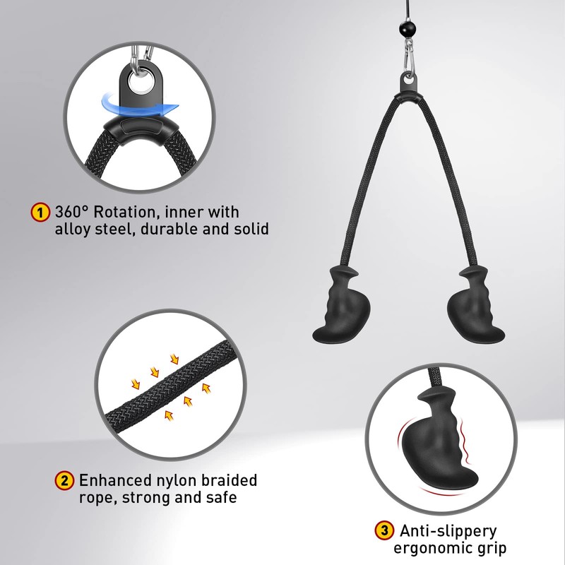 DASKING Ergonomic Triceps Rope Pull Down Attachment, Tricep Rope LAT
