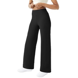 FireSwan Wide Leg Yoga Pants Women Stretch Dress Lounge Pants with Pockets High Waisted Loose Casual Pants (Black M)