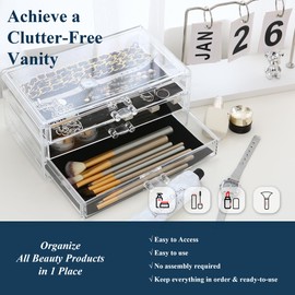 Sea Team Clear Makeup Organiser with Drawers, Acrylic Plastic Cosmetic Display Box, Jewellery Storage Box, Holder for Dresser, Bathroom, Dressing Table, Countertop.(3 Drawers)