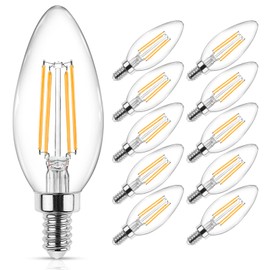 Ascher E12 Candelabra LED Light Bulbs 60 Watt Equivalent, Warm White 2700K, Non-Dimmable, 550 Lumen, Clear LED Filament Candle Bulbs, Pack of 10