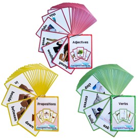 Lilias Verbs/Adjectives/Prepositions Flash Cards, English Words Learning Pocket Card for Toddlers, Toddler Learning Toys, Learning Supplies for Kindergarten Preschool, 3 Themes Set