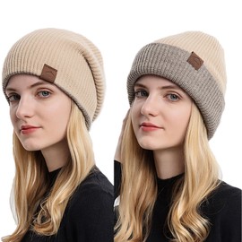 Beanie Hats Women Satin Lined Knitted Hat Detachable Pompom Soft Feel Winter Hat Breathable for Girls Beanie Hat for Women Men Satin Lined Beanie Winter Hats Silk Lined Slouchy Beanie Warm Ski Hat