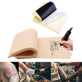 Techson Tattoo Skin Practice, 10Pcs Blank Double Slides Fake Skin for Tattoo Beginners and Microblading Eyebrow Practice (7.4 x 5.6in) (10 x Tattoo Skin + 10 x Transfer Paper)