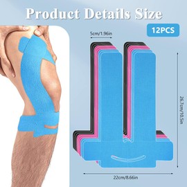 Ruioomeep 12 Stück Vorgeschnitten für Knie Wasserfestes Kinesiologie Tape für Knieschmerzen Elastisches Knie Tape für Sport Stabilisierung Dauerhafte Unterstützung Precut Knie Tape, kinesiotapes knie