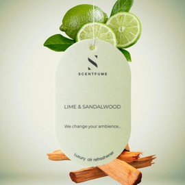 Scentfume Luxury Air Freshener for Cars & Homes, Long-Lasting Signature Scents, Hanging Sachets - Ocean, Jasmine, Lime & Sandalwood - Premium Aroma Oils, (Lime & Sandalwood Air Refreshener)