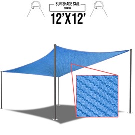 E&K Sunrise 12' x 12' Blue Sun Shade Sail Square Canopy - Permeable UV Block Fabric Durable Patio Outdoor -Customized