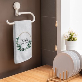 HIWX Farmhouse Home Sweet Home Decorative Kitchen Towels and Dish Towels, Family Botanical Eucalyptus Leaves Plant Hand Towels Tea Towel for Bathroom Kitchen Decor 16×24 Inches