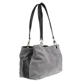 Girly HandBags Italian Suede Leather Shoulder Bag (Dark Grey)(Size: W 30, H 20, D 10 cm (W 12, H 8, D 4 inches))