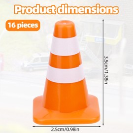 16pcs Mini Orange Traffic Cones, 1.38in Small Safety Construction Cones Road Tiny Caution Signs Mini Traffic Safety Signs Barricades for Kids Miniature Street Scene