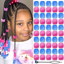 VENOFEN 50PCS Hot Pink Hair Beads for Braids Loc Jewelry Dreadlock Accessories Cute Blue Hair Tube Beads Braid Decoration for Girls and Women