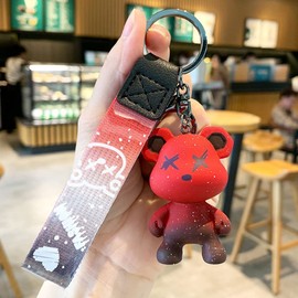 [AIXUAN] Cute color bear key for men women boys girls braid ideas braided rope resin animal pendant metal keychain (Red)