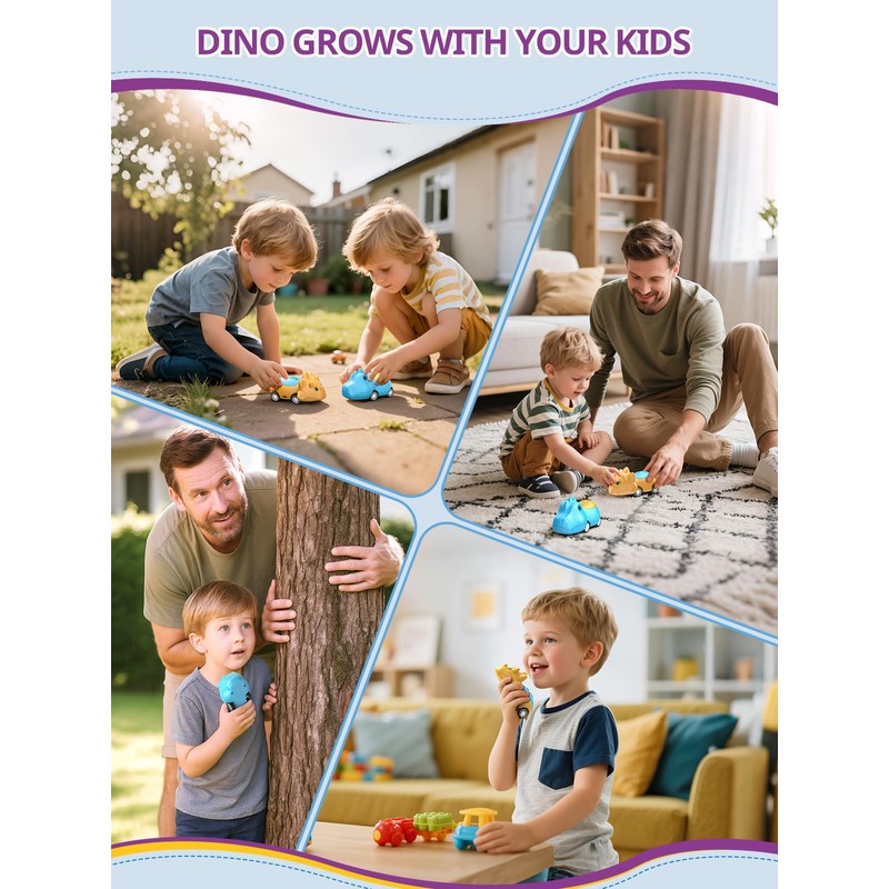 Inspireyes Dinosaur Toys Cars with Walkie Talkies for Kids, Rechargeable