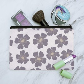Gray Flowers Makeup Cosmetic Bag Organizer Pouch