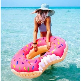 Inflatable Donut Swimming Ring Giant Pool Float Summer Outdoor Activity Beach lf1108 One Size/Pink 60 (125g) 4ea