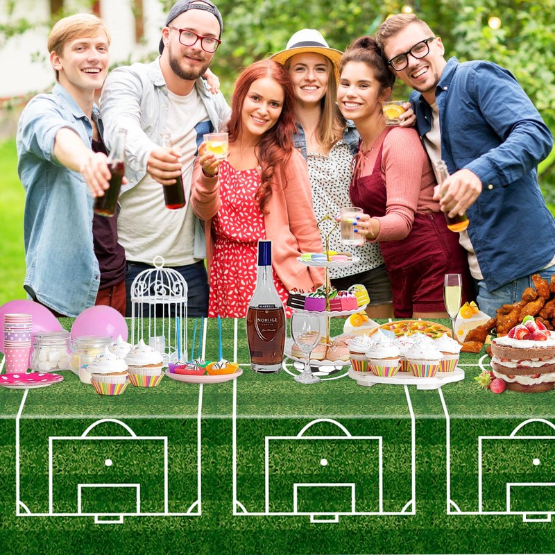 WNINK 2 Pack Plastic Tablecloth - Soccer Party Decorations -