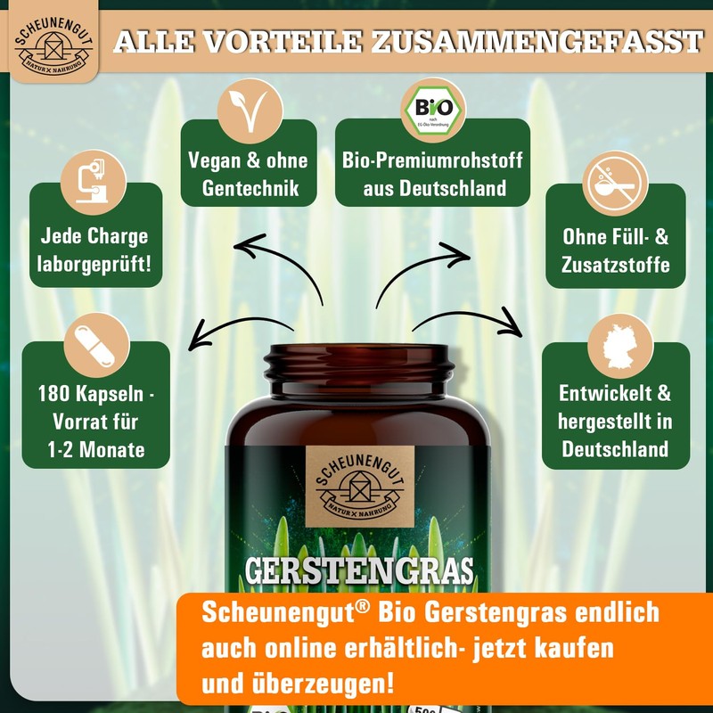 Barley Grass Capsules Organic 180 Pieces 3000 mg per Daily