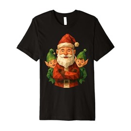 Low Poly Christmas Cute Geometric Santa Claus Elf Premium T-Shirt