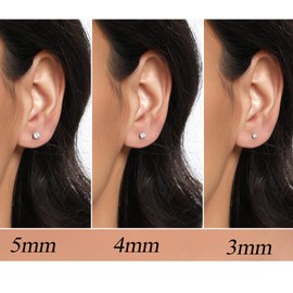 925 Sterling Silver Round Stud Earring Set, White Gold Plated Hypoallergenic Cubic Zirconia Earrings Pack for Women and Men (3 Pairs Silver Earring set(3~5mm))