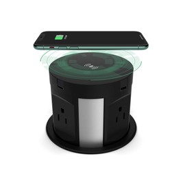 Automatic Pop Up Outlet for Countertop, Recessed Power Strip with 4 AC Outlets, 2 USB A, 2 USB C Pop Up Socket, Wireless Charger Station for Kitchen Conference Workbench, ETL Listed