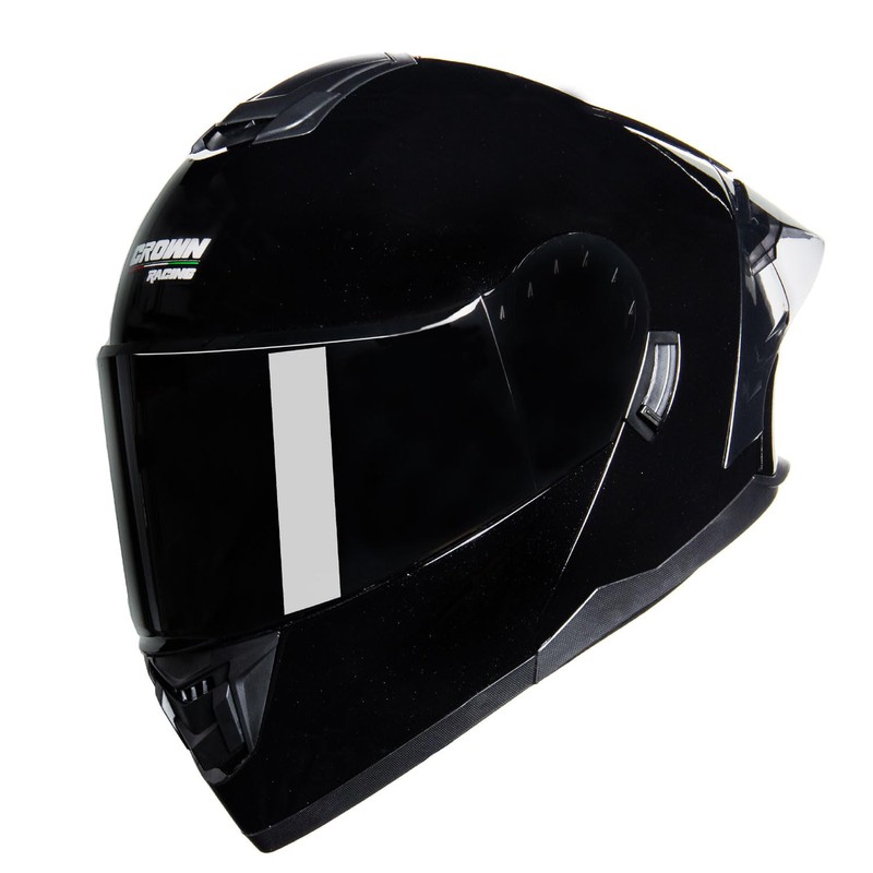 Crown Racing Modular Motorcycle Helmet with Flip-Up Design, Gloss Black,