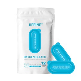JIFFINE Oxygen Bleach – Color-Safe Stain Remover, Brightens Whites & Removes Tough Stains – Eco-Friendly, Non-Toxic, 12 Power Paks for Washing Machine | Laundry Whitener for Clothes