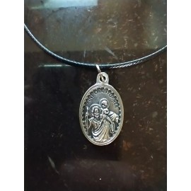 Catholic Silver Tone St Christopher Medal Necklace Pendant Black Cord Chain 17"