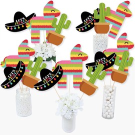 Big Dot of Happiness Let's Fiesta - Mexican Fiesta Party Centerpiece Sticks - Table Toppers - Set of 15