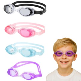 Pack of 4 Children's Diving Goggles, Swimming Goggles Children 3-14 Years, Anti-Fog Waterproof Children's Swimming Goggles, HD Swimming Goggles Children with Adjustable Strap for Girls and Boys