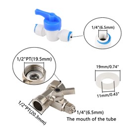 Newzoll RO Feed Water Adapters 1/2" to 1/4" Zinc Alloy 3-Way Ball Valves & 1/2" Quick Connectors Ball Valves for Reverse Osmosis Water Filters Coffee Brewers Ice Maker, Pack of 6