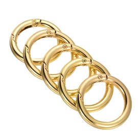 PATIKIL 35x25x5mm Spring Gate O Rings, 5 Pack Round Snap Clip Zinc Alloy for Keyrings Buckle, Gold