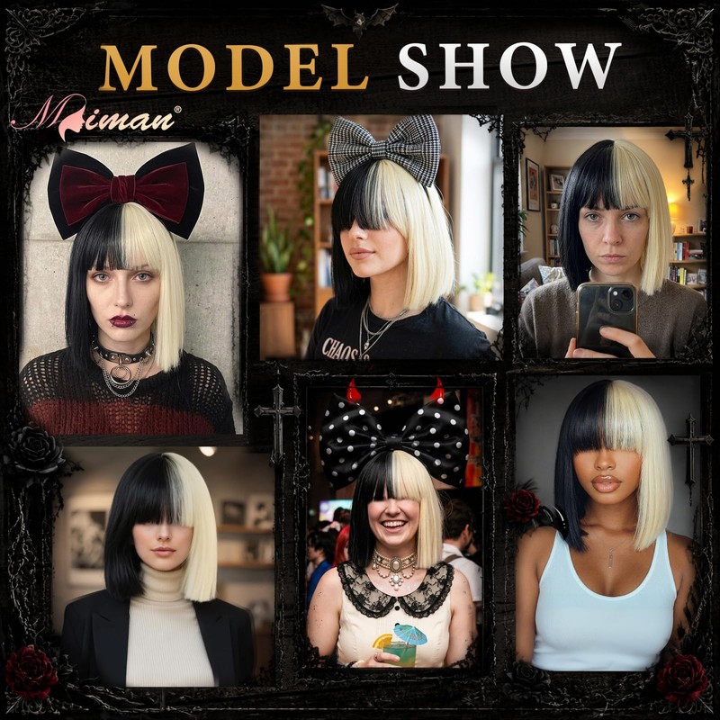 Half Blonde and Black Wig 2 Tone Hair Short Straight