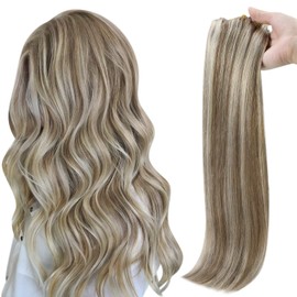 Full Shine Invisible Clip In Hair Extensions 12 Inch Human Hair Clip In Hair Extensions Highlights Color 8 And 60 Blonde 8 Pcs 100 Grams Double Weft Seamless Clip In Real Hair