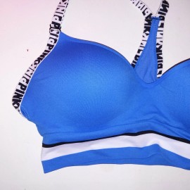 Victoria's Secret Victoria Secret PINK Bralette Small Push Up Cool & Comfy Logo Trim Blue Wireless