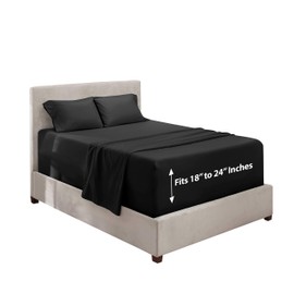 Hearth & Harbor Extra Deep Pocket Full Size Sheets Set - 4 Piece Hotel Luxury Bed Sheets Set Fits Up to 24" Mattress - Ultra Soft Luxury Bed Sheet Set - Soft & Breathable, Black