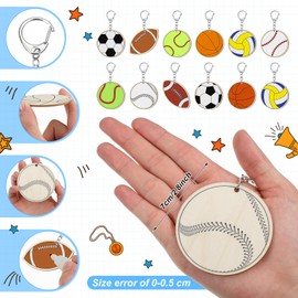 Trnayi 36 Pcs Color Your Own Sports Ball Keychains Crafts for Boys Girls Unfinished Wooden Football Basketball Soccer Crafts Blank Wood Painting DIY Crafts for Home Classroom Activities Project Decor