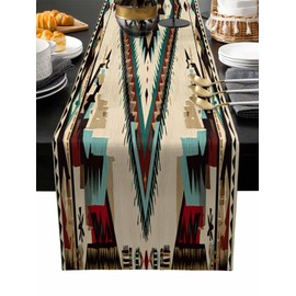Southwestern Table Runner 36 Inches Long for Dining Table Decor,Multicolored Native American Rustic Aztec Burlap Linen Farmhouse Table Runner Coffee Table Runners Dresser Scarf for Kitchen Party