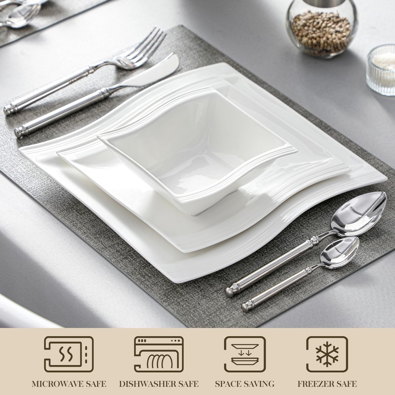 MALACASA Ivory White Dinnerware Set, 12 Pieces - Porcelain Dinner