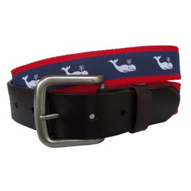 No27 Mens Nautical White Whale Ribbon on Navy Leather Belt, Leather Tab and Buckle, Nautical Whale Leather Belt