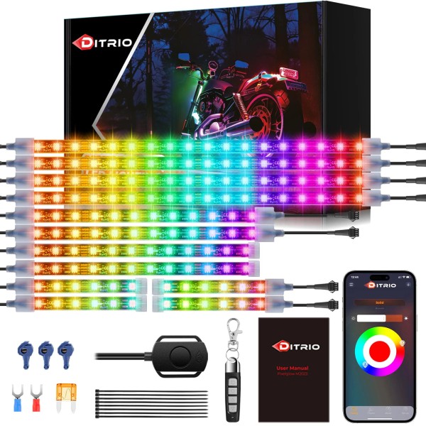 DITRIO 12pcs Underglow LED Strip Light Kit with APP Control,